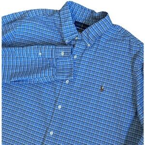 Ralph Lauren Shirt Mens XXL Blue Plaid Slim Fit Stretch Oxford Preppy Old Money